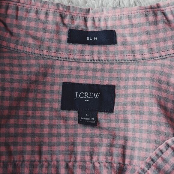 J Crew Check Shirt Men's S Pink Grey Plaid 100% Cotton Slim Fit Lightweight - Picture 5 of 9